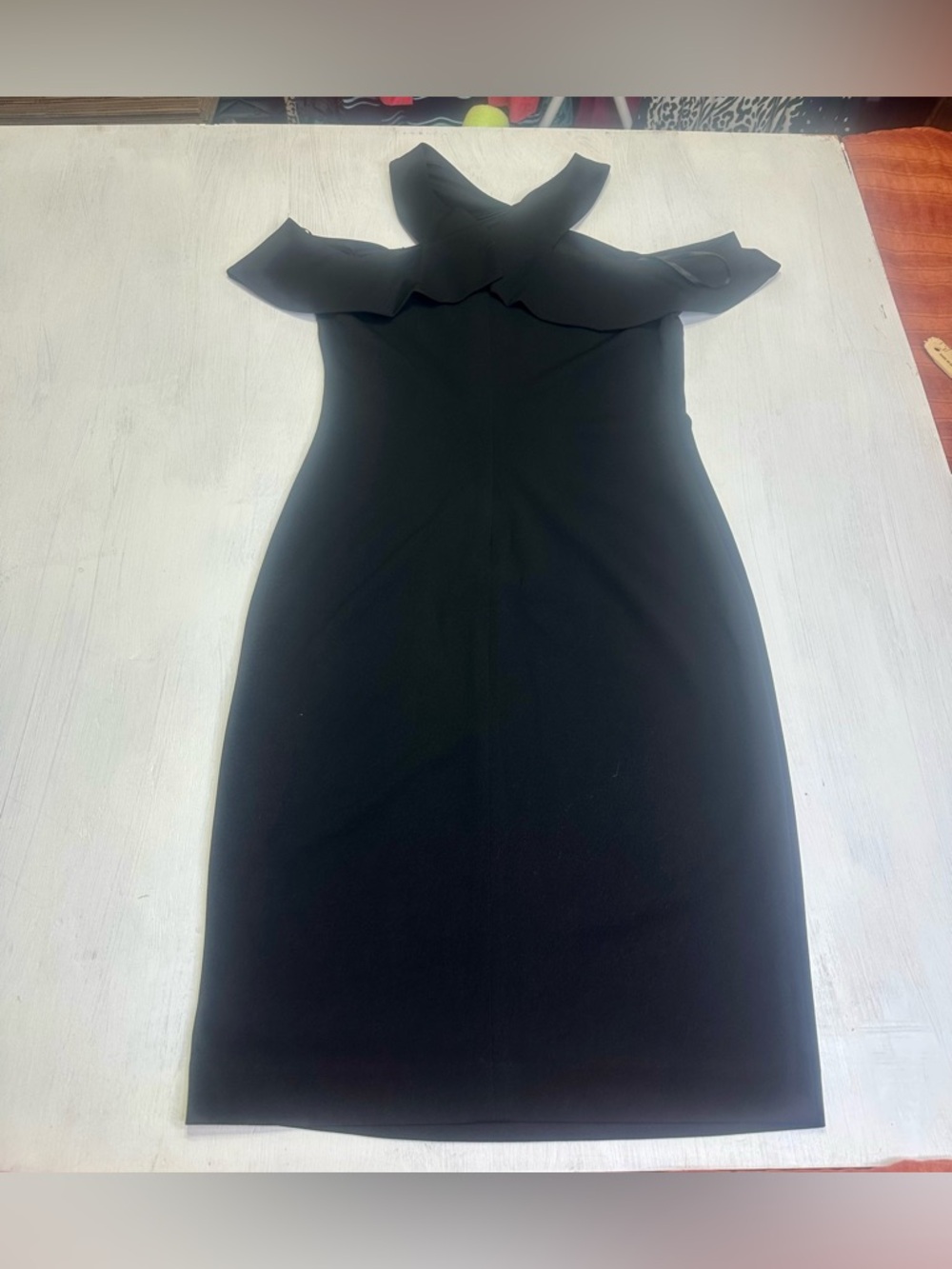 RACHEL Rachel Roy Cold Shoulder Ruffle Halter Black Midi Dress – Size 12 - Picture 7 of 14